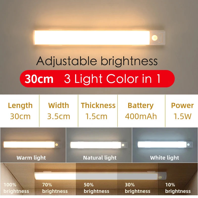 10-50cm LED Motion Sensor Light Night Wireless Lamp USB Battery Rechargeable Wall Under Cabinet For Bedroom Kitchen Lighting